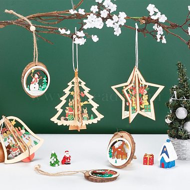 GORGECRAFT 6Pcs 6 Styles Wooden Christmas Ornaments(WOOD-GF0001-51)-5