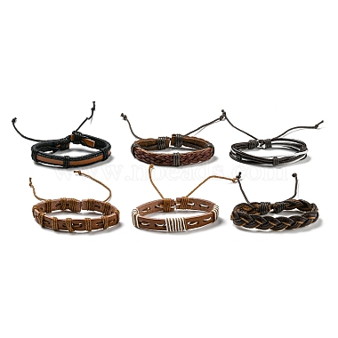 Bracelet à cordon en simili cuir tressé réglable de style 6pcs 6 serti de cordon ciré pour hommes(BJEW-F458-10)-2