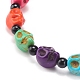 Natural Mashan Jade Skull Beaded Stretch Bracelet with Synthetic Turquoise(Dyed) Cross Charm(BJEW-JB08372)-7