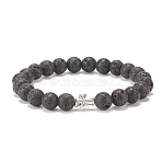 Natural Lava Rock Stretch Bracelet with Alloy Cross, Essential Oil Gemstone Jewelry for Women, Inner Diameter: 2-1/8 inch(5.5cm)(BJEW-JB08192-04)