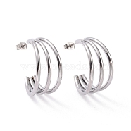 304 Stainless Steel C-shape Stud Earrings, Chunky Half Hoop Earrings for Women, Stainless Steel Color, 25x24x12mm, Pin: 0.8mm(EJEW-G298-13B-P)