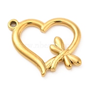 Ion Plating(IP) 304 Stainless Steel Pendants, Heart with Dragonfly Charm, Golden, 20x23.5x3mm, Hole: 1.5mm(STAS-D084-18G)