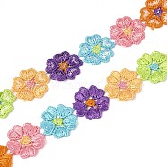 5 Petals Flower Polyester Lace Trims, Embroidered Applique Sewing Ribbon, for Sewing and Art Craft Decoration, Colorful, 1 inch(25mm), 15 yards/roll(13.72m/roll)(OCOR-H109-01)