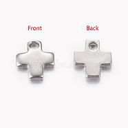 Original Color Stamping Blank Tag Tiny Cross Charms, 201 Stainless Steel Pendants, 6x5x0.9mm, Hole: 1mm(X-STAS-Q072)