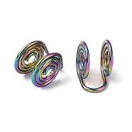 304 Stainless Steel Spiral Pad Cuff Earrings, Wire Wrap Jewelry for Non-pierced Ears, Rainbow Color, 12x10x7.5~8mm(KK-WH0051-27MC)