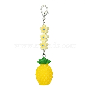 Fruit Resin Pendant Decoration, Zinc Alloy Lobster Claw Clasps and Flower Polymer Clay Beads Charm, Pineapple, 84mm(HJEW-JM01554-01)