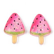 Resin Cabochons, Watermelon, with Sequins, Imitation Food, Hot Pink, 24x16x6mm(X-CRES-N024-21)