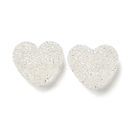 Resin Beads, with Rhinestone, Drusy Heart, White, 17x19x10.5mm, Hole: 1.6mm(RESI-C038-01L)