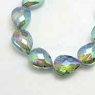 Electroplate Crystal Glass Teardrop Beads Strands, Faceted, Rainbow Color Plated, Dark Sea Green, 18x13x9mm, Hole: 1mm, about 40pcs/strand, 28.3 inch(EGLA-F066B-05)