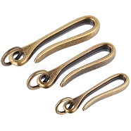 3Pcs 3 Styles Tibetan Style Alloy Hook Clasps, with Jump Rings, for Keychain Making, Antique Bronze, 49.5~69x12.5~17.5x6~8.5mm, Hole: 13mm,  1pc/style(FIND-CP0001-72)