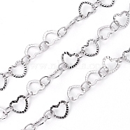 304 Stainless Steel Link Chains, Soldered, with Spool, Heart, Stainless Steel Color, Heart: 7.5x6.5x0.5mm, Oval: 5x4x0.5mm, about 32.8 Feet(10m)/roll(CHS-F007-05P)