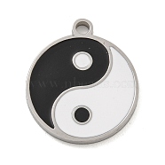 316 Surgical Stainless Steel Enamel Pendants, Flat Round with Yin-yang Charm, Black & White, Stainless Steel Color, 19.5x17x1.5mm, Hole: 2mm(STAS-M073-23P)