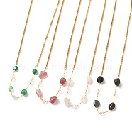 Nuggets Natural Gemstone Beaded Necklaces, with Glass Beads and Golden Plated 304 Stainless Steel Curb Chains, 15-5/8 inch(39.8cm)(NJEW-JN03200-1)