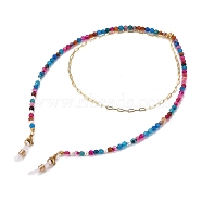 Eyeglasses Chains, Neck Strap for Eyeglasses, with Natural Agate Beads & Pearl Beads, Brass Paperclip Chains, 304 Stainless Steel Lobster Claw Clasps and Rubber Loop Ends, Golden, Colorful, 30.31 inch(77cm)(AJEW-EH00236-02)