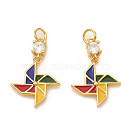 Brass Micro Pave Cubic Zirconia Pendants, with Jump Rings and Enamel, Origami Windmill, Colorful, Real 18K Gold Plated, 18.5mm, Jump Ring: 4x0.6mm, Hole: 2.5mm(X-KK-I672-25G)