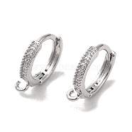 Brass Hoop Earring Findings, with Cubic Zirconia, Platinum, 14x2mm, Hole: 1.2mm, Pin: 0.8mm(FIND-Z039-32P)