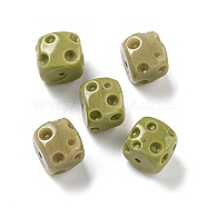 Natural Alashan Agate Beads, Cube Cheese, Olive, 9~10x9~10x9~10mm, Hole: 1.4mm(G-M442-01B)