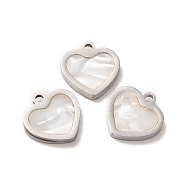 304 Stainless Steel Heart Charms, with Shell, Stainless Steel Color, 11x11x2mm, Hole: 1.4mm(STAS-A080-12P)