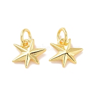 Brass Charms, with Jump Ring, Cadmium Free & Lead Free, Star, Real 18K Gold Plated, 8.5x10.5x2mm, Hole: 3mm(KK-G418-29G)