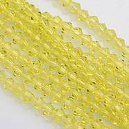 Bicone Glass Beads Strands, Faceted, Yellow, 4x4mm, Hole: 1mm, about 92~96pcs/strand, 13.78~14.37 inch(EGLA-P016-4mm-11)