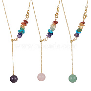 Natural Mixed Gemstone Beaded Larat Necklace with Brass Chains, 19.29 inch(49cm)(NJEW-JN04509)