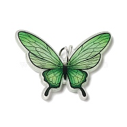 Opaque Acrylic Pendants, with Platinum Iron Jump Ring, Butterfly Charms, Green, 26.8x36.2x4mm, Hole: 5.2mm(SACR-L004-06A)