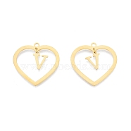 201 Stainless Steel Pendants, Hollow, Heart with Letter A~Z, Real 18K Gold Plated, Letter.V, 29x29.5x1mm, Hole: 2mm, A~Z: 12x8~10.5x1mm(STAS-N090-LA894-V-G)