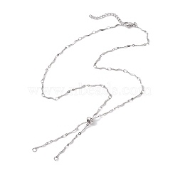 304 Stainless Steel Slider Necklace Makings, with Wave Bar Link Chains and Brass Slider Beads, Stainless Steel Color, 21.26 inch(54cm)(AJEW-JB01265-02)