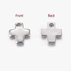 Original Color Stamping Blank Tag Tiny Cross Charms, 201 Stainless Steel Pendants, 6x5x0.9mm, Hole: 1mm(X-STAS-Q072)