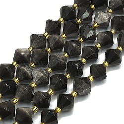 Natural Silver Obsidian Beads Strands, Faceted, Bicone, 10~10.5x10~10.5mm, Hole: 1mm, about 30~32pcs/strand, 15.16~15.35''(38.5~39cm)(G-I376-C13-01)