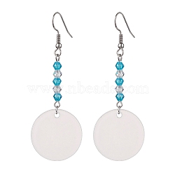 Blank Acrylic Dangle Earrings, with Glass Beaded, Flat Round, 70x24.5mm(EJEW-JE05665-02)