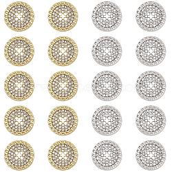 20Pcs 2 Colors Alloy Buttons, with Rhinestone, Flat Round, Platinum & Golden, 15x2.5mm, Hole: 1.2mm, 10pcs/color(BUTT-GF0004-09)