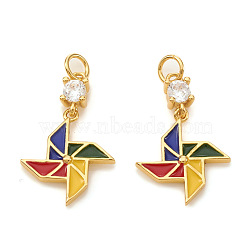 Brass Micro Pave Cubic Zirconia Pendants, with Jump Rings and Enamel, Origami Windmill, Colorful, Real 18K Gold Plated, 18.5mm, Jump Ring: 4x0.6mm, Hole: 2.5mm(X-KK-I672-25G)