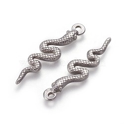 304 Stainless Steel Pendants, Snake, Antique Silver, 31x8x2.3mm, Hole: 1.8mm(STAS-P231-44AS)