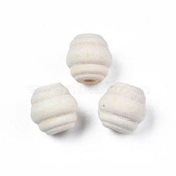 Natural Wood Beads, Undyed, Barrel, Floral White, 13x13mm, Hole: 3.5mm(WOOD-S053-67)