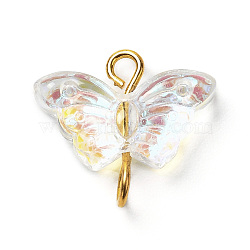 Electroplate Transparent Glass Links Connectors, AB Color Plated, with Golden Brass Findings, Butterfly, Clear AB, 13x15x4.5mm, Hole: 1.8mm and 3.2mm(PALLOY-JF00905)