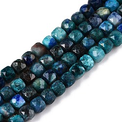 Natural Chrysocolla and Lapis Lazuli Beads Strands, Dyed, Faceted, Cube, 4~5x4~5x4~5mm, Hole: 0.8mm, about 92~105pcs/strand, 14.96~15.35 inch(38~39cm)(G-N342-116)