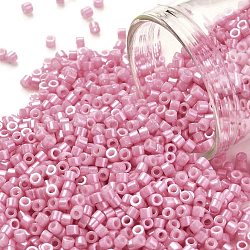 Cylinder Seed Beads, Opaque Colours Luster, Uniform Size, Flamingo, 2x1.5mm, Hole: 0.8mm, about 40000pcs/bag, about 450g/bag(SEED-H001-H15)