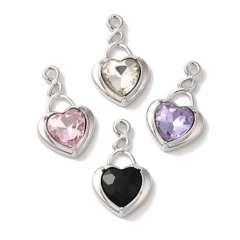 Heart Rack Plating Alloy Pendants, with Rhinestone, Cadmium Free & Nickel Free & Lead Free, Mixed Color, Platinum, 21x13x5mm, Hole: 1.6mm