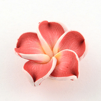 Handmade Polymer Clay 3D Flower Plumeria Beads, Indian Red, 30x11mm, Hole: 2mm