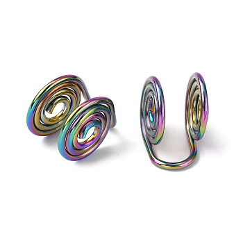 304 Stainless Steel Spiral Pad Cuff Earrings, Wire Wrap Jewelry for Non-pierced Ears, Rainbow Color, 12x10x7.5~8mm