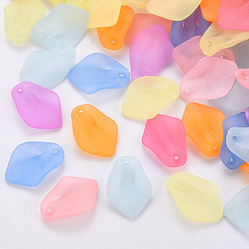 Transparent Frosted Acrylic Pendants, Petaline, Mixed Color, 24x17x4mm, Hole: 1.8mm