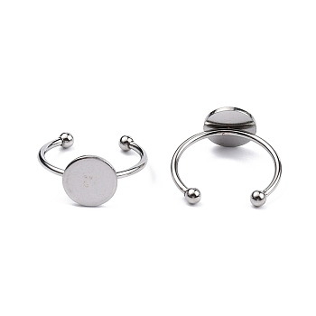 Stainless Steel Open Cuff Finger Ring Finding, Pad Ring Settings, Stainless Steel Color, Tray: 10mm, US Size 7 3/4(17.9mm), 1.5~3mm