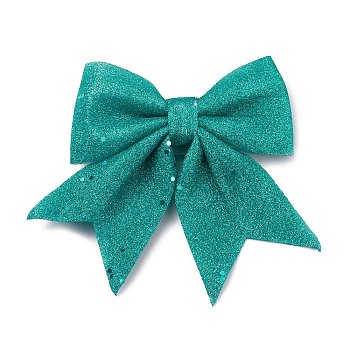 Glitter Cloth Bowknot Pendant Decoration, for Christmas Tree Gift Box Hanging Ornaments, Medium Turquoise, 165~180x160~175x19~20mm