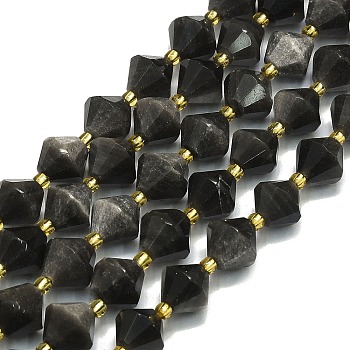 Natural Silver Obsidian Beads Strands, Faceted, Bicone, 10~10.5x10~10.5mm, Hole: 1mm, about 30~32pcs/strand, 15.16~15.35''(38.5~39cm)