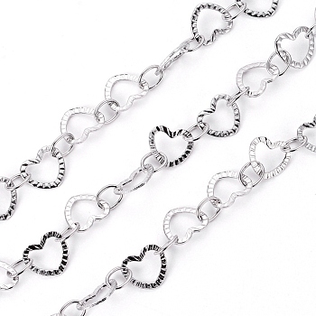 304 Stainless Steel Link Chains, Soldered, with Spool, Heart, Stainless Steel Color, Heart: 7.5x6.5x0.5mm, Oval: 5x4x0.5mm, about 32.8 Feet(10m)/roll