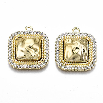 Rack Plating Alloy Crystal Rhinestone Pendants, with Plastic, Cadmium Free & Lead Free, Square, Light Gold, Gold, 24.5x21x6.5mm, Hole: 1.8mm