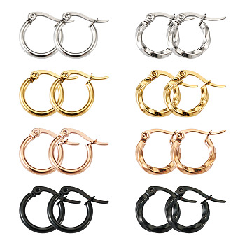 Titanium Steel Hoop Earrings, Ring Shape, Mixed Color, 15mm, 16pcs/set