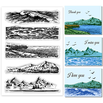 Custom PVC Plastic Clear Stamps, for DIY Scrapbooking, Photo Album Decorative, Cards Making, Mountain, 160x110mm