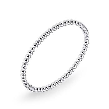 304 Stainless Steel Round Beaded Hinged Bangle, Stainless Steel Color, Inner Diameter: 1-7/8~2-1/4 inch(4.85~5.8cm)